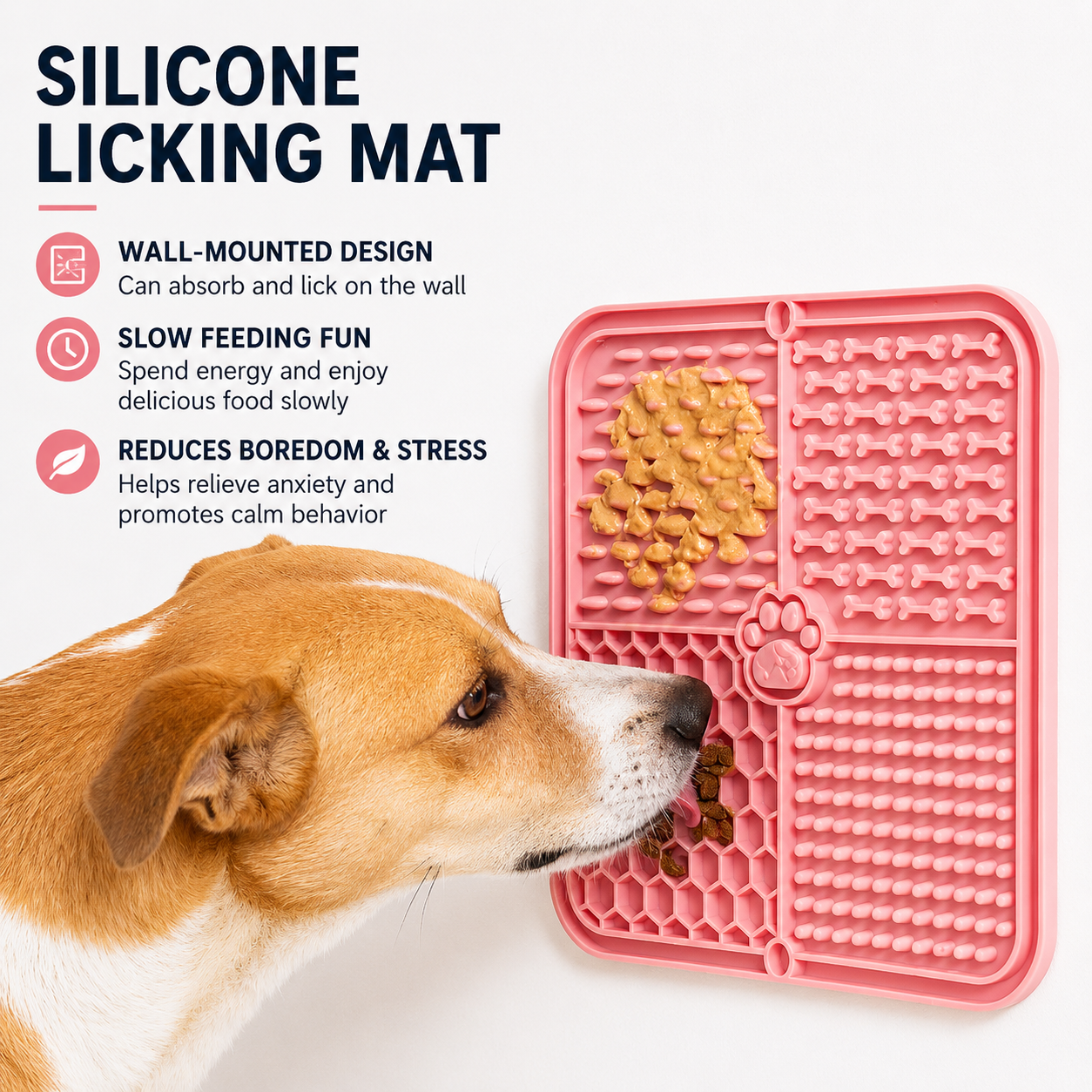 Dog Licking Mat Slow Feeder – Anti Anxiety Silicone Pet Feeding Pad with Suction Cups for Dogs & Cats