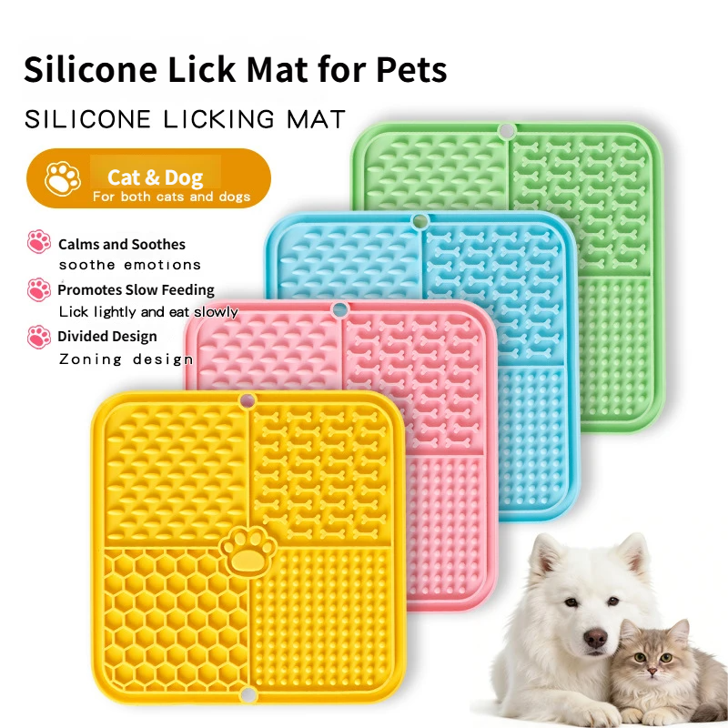 Dog Licking Mat Slow Feeder – Anti Anxiety Silicone Pet Feeding Pad with Suction Cups for Dogs & Cats